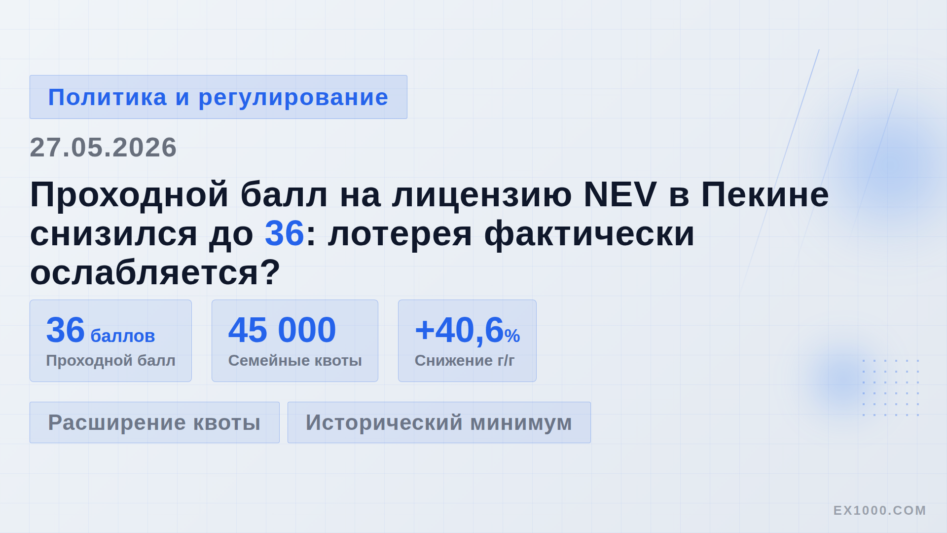 Проходной балл на лицензию NEV в Пекине снизился до 36: лотерея фактически ослабляется?