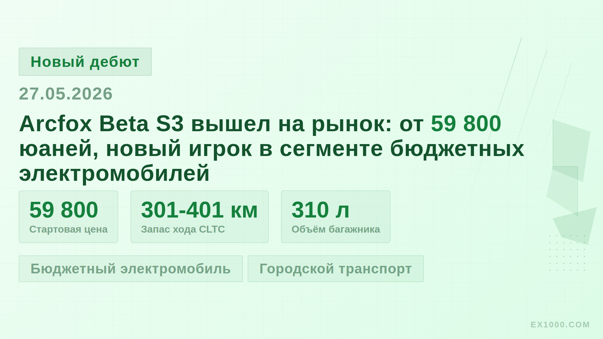 Arcfox Beta S3 вышел на рынок: от 59 800 юаней, новый игрок в сегменте бюджетных электромобилей