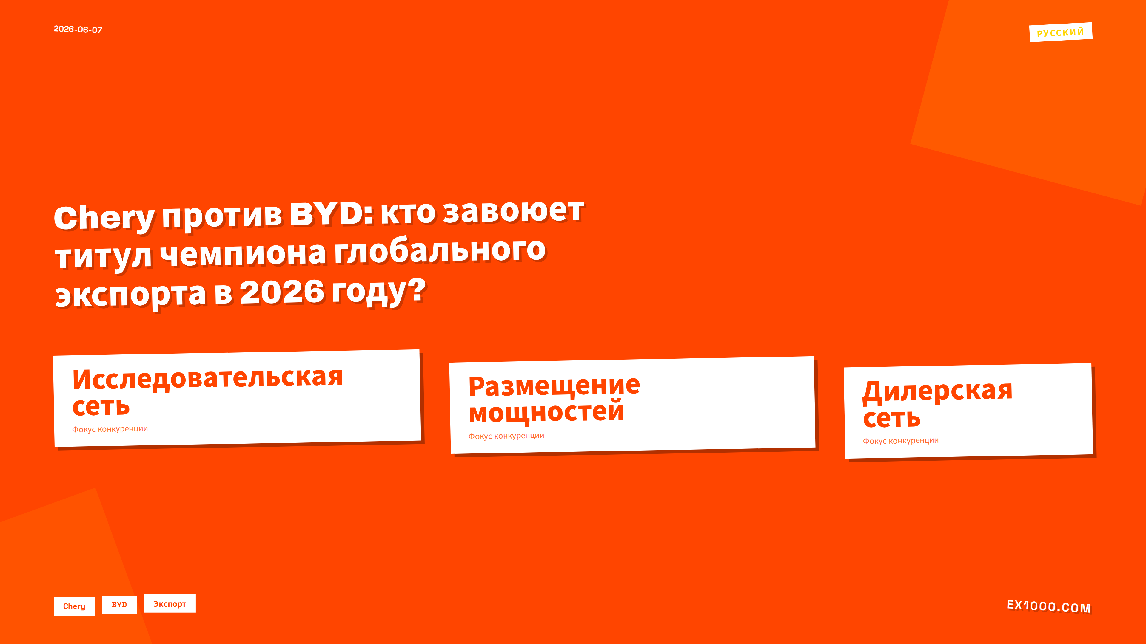 Chery против BYD: кто завоюет титул чемпиона глобального экспорта в 2026 году?