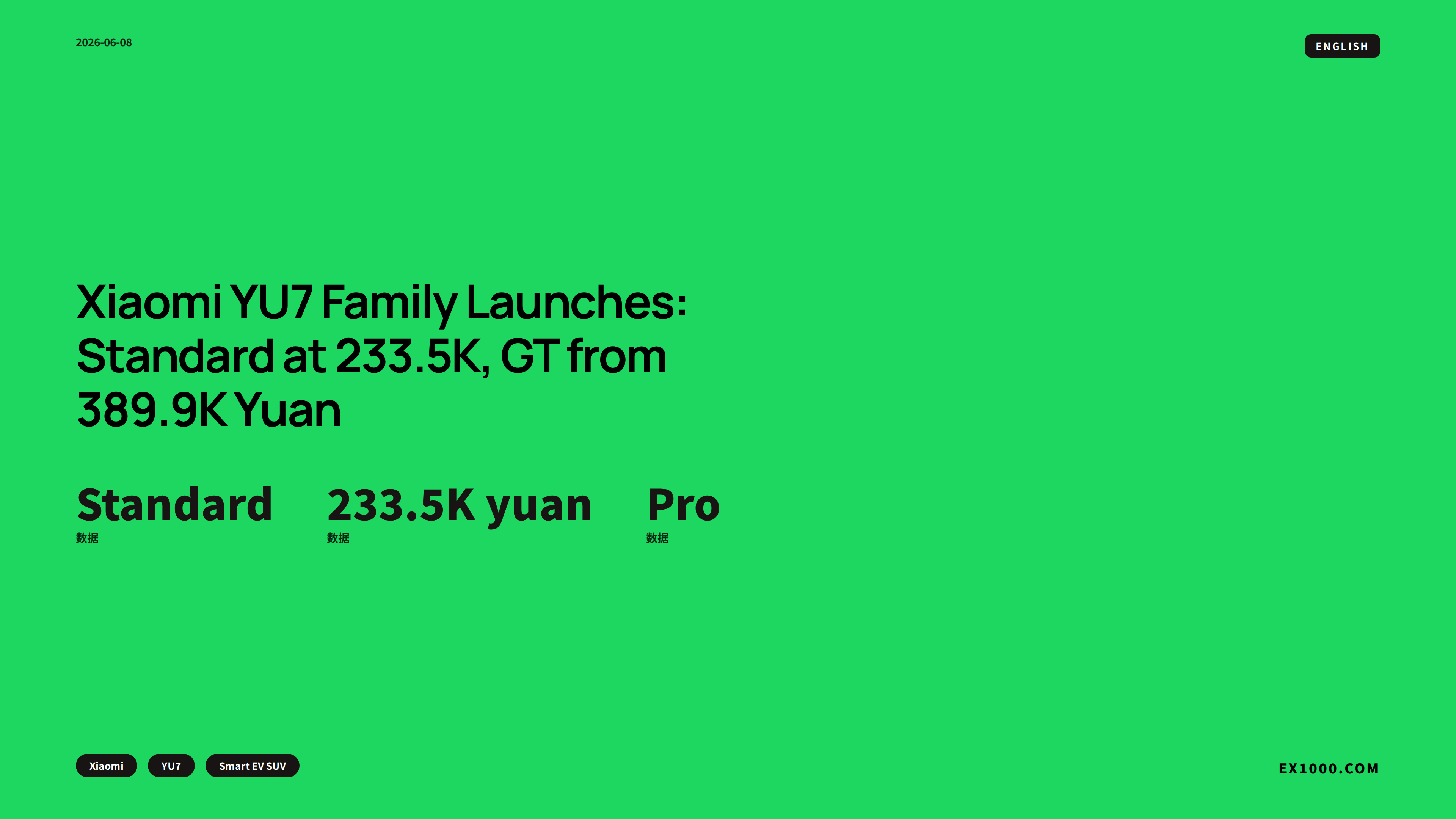 Xiaomi YU7 Family Launches: Standard at 233.5K, GT from 389.9K Yuan