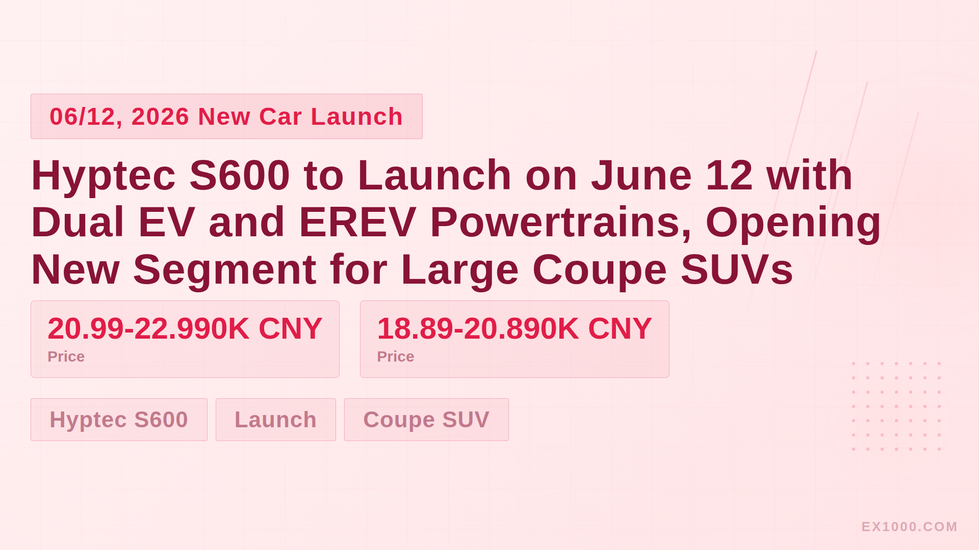 Hyptec S600 to Launch on June 12 with Dual EV and EREV Powertrains, Opening New Segment for Large Coupe SUVs