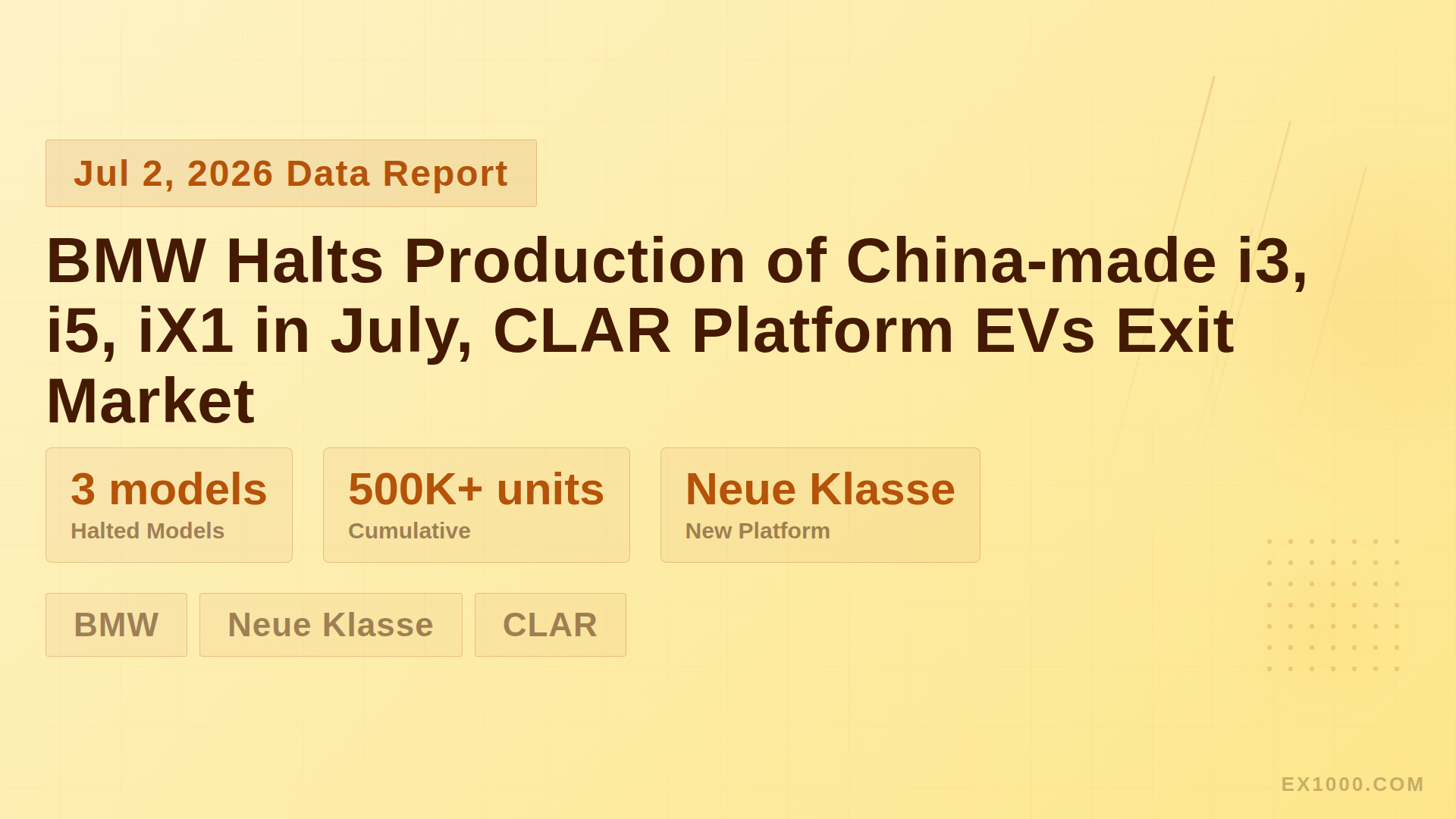 BMW Halts Production of China-made i3, i5, iX1 in July, CLAR Platform EVs Exit Market
