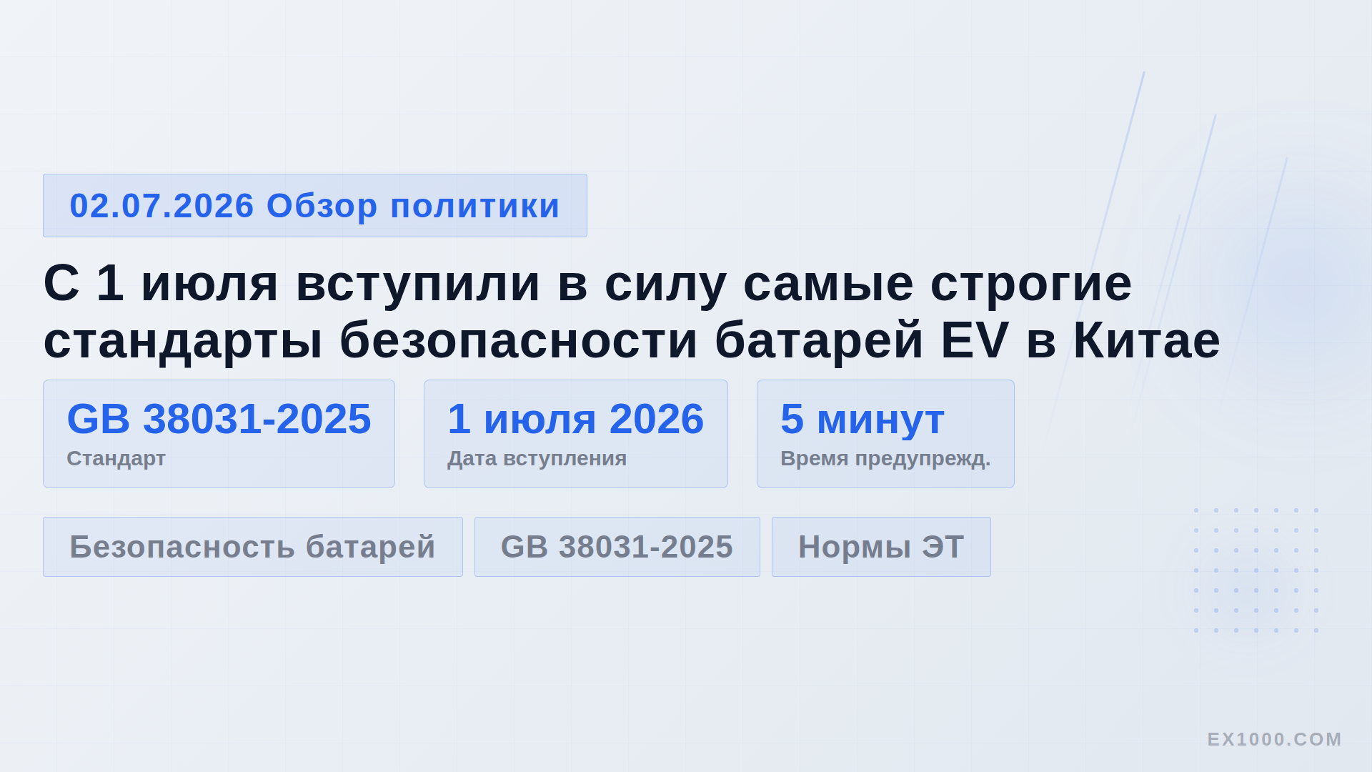 С 1 июля вступили в силу самые строгие стандарты безопасности батарей EV в Китае