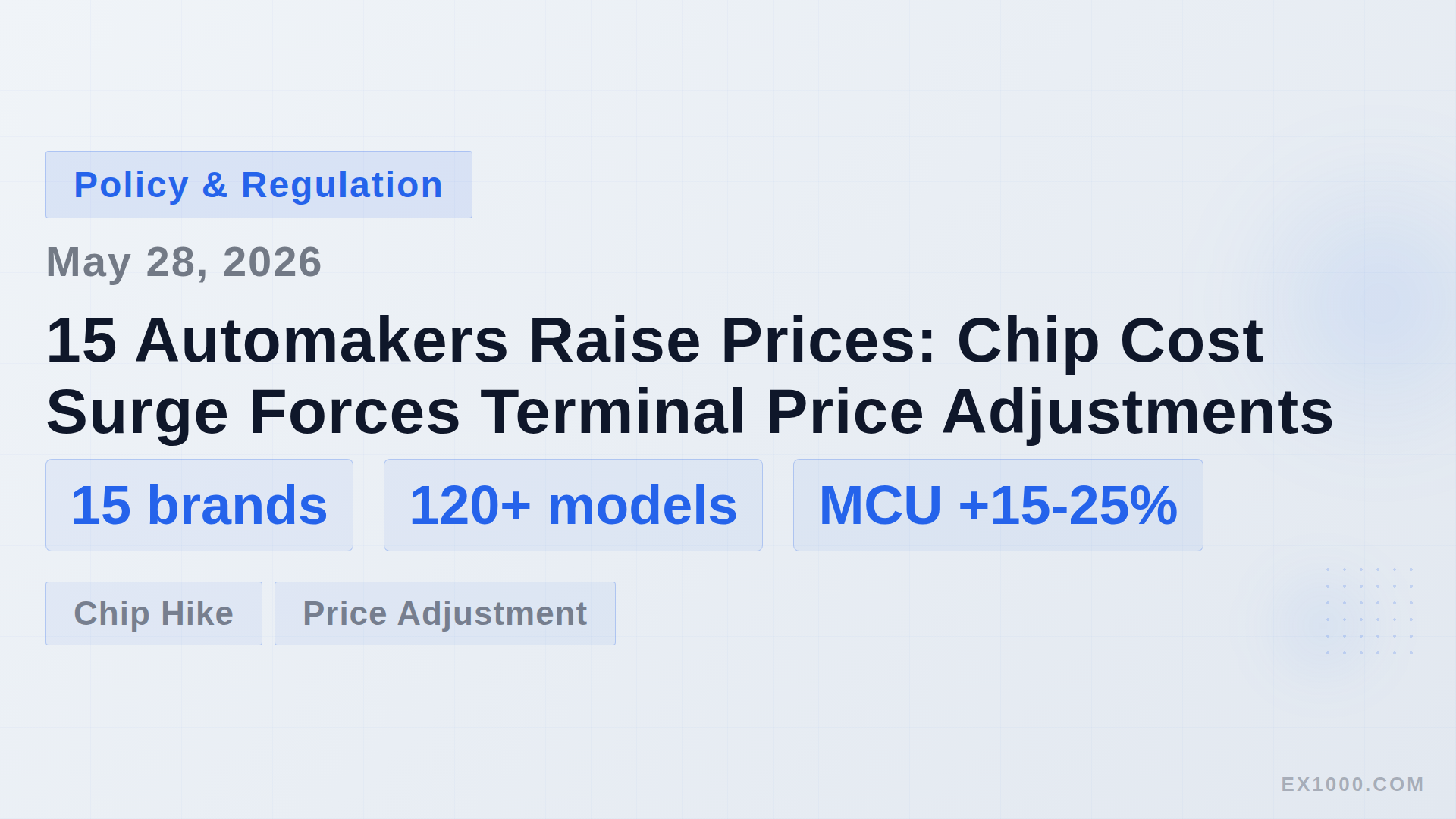 15 Automakers Raise Prices: Chip Cost Surge Forces Terminal Price Adjustments
