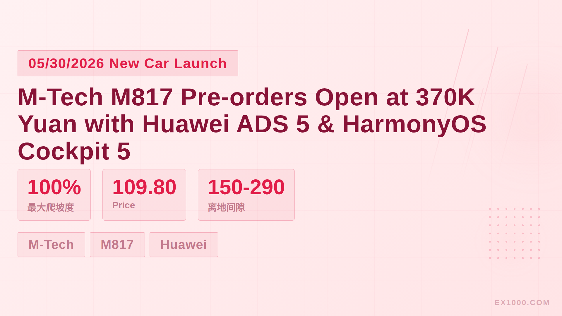 M-Tech M817 Pre-orders Open at 370K Yuan with Huawei ADS 5 & HarmonyOS Cockpit 5