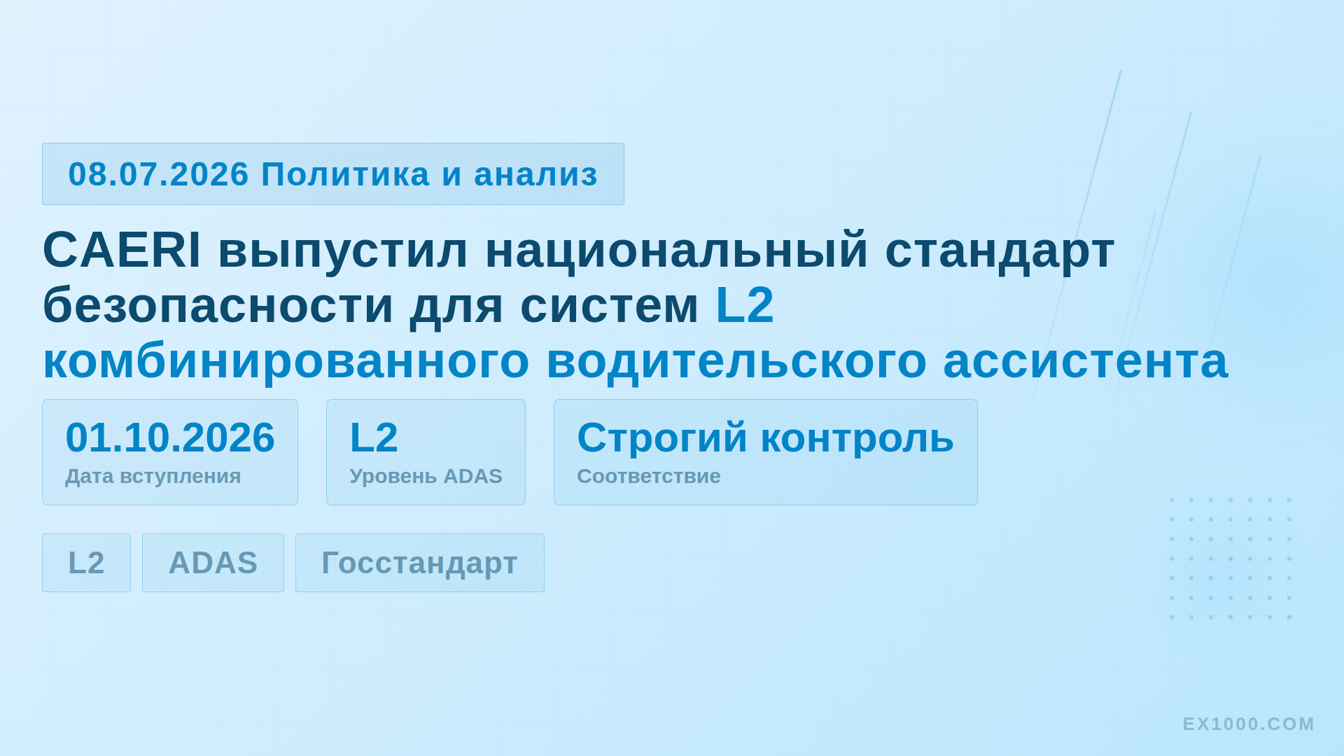 CAERI выпустил национальный стандарт безопасности для систем комбинированного вспомогательного вождения уровня L2