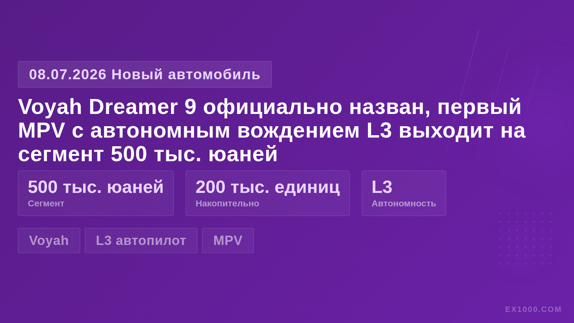 Voyah Dreamer 9 официально назван, первый MPV с автономным вождением L3 выходит на сегмент 500 тыс. юаней