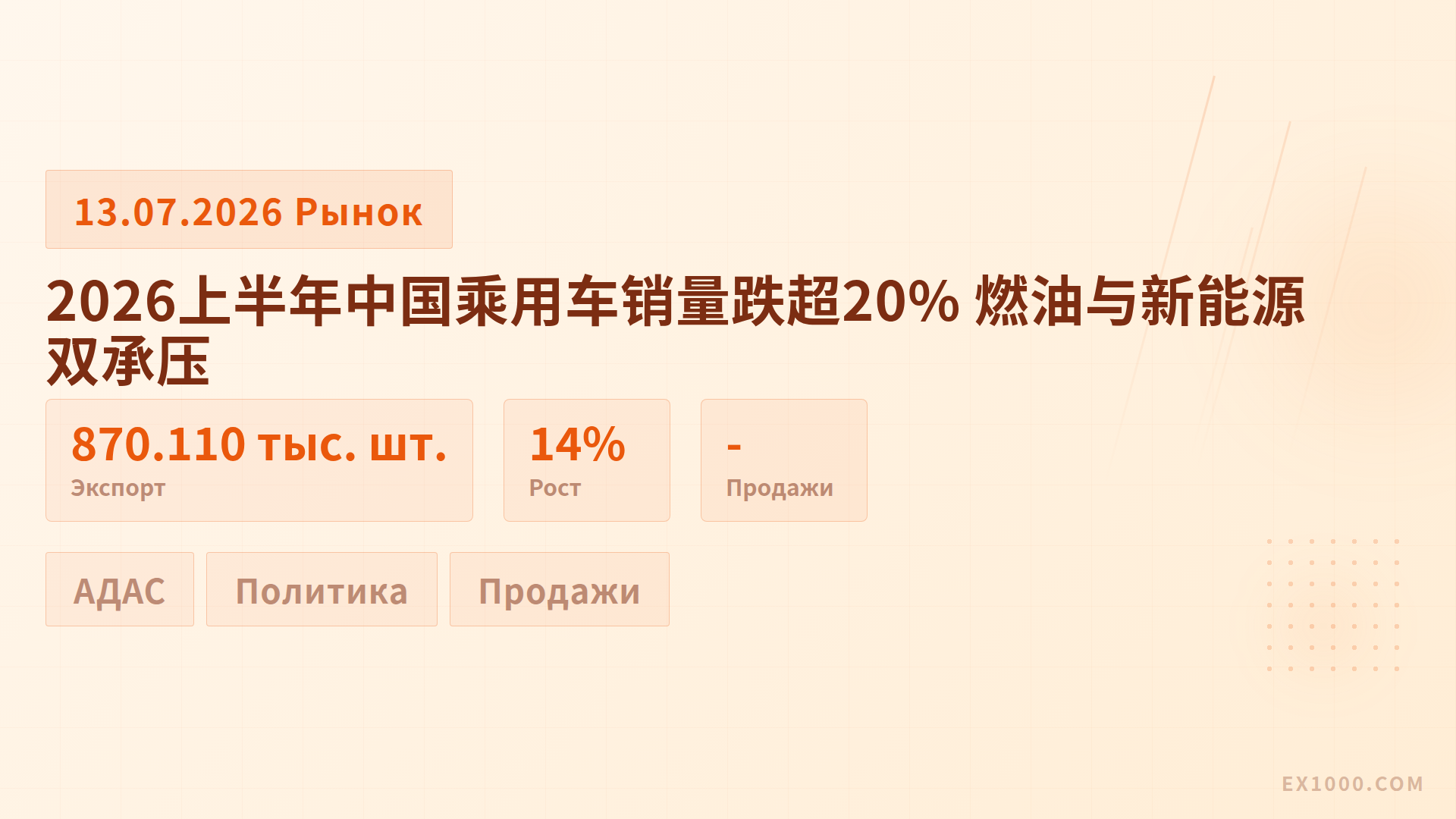 Продажи легковых автомобилей в Китае упали более чем на 20% в первом полугодии 2026 года