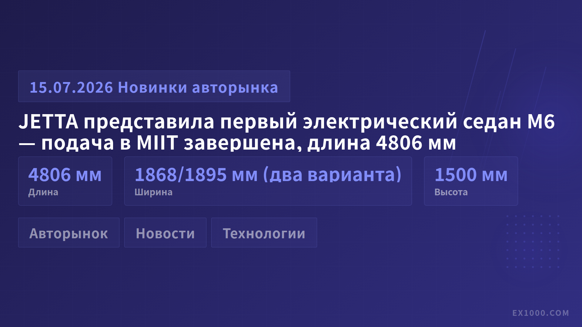 JETTA представила первый электрический седан M6 — подача в MIIT завершена, длина 4806 мм
