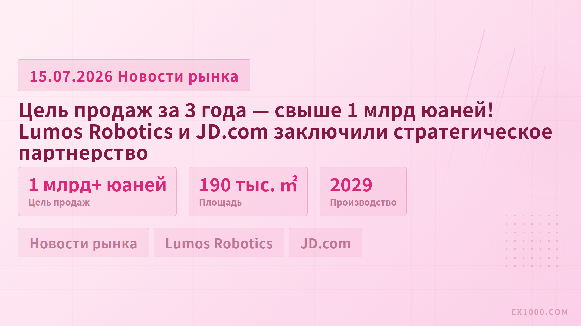 Цель продаж за 3 года — свыше 1 млрд юаней! Lumos Robotics и JD.com заключили стратегическое партнерство