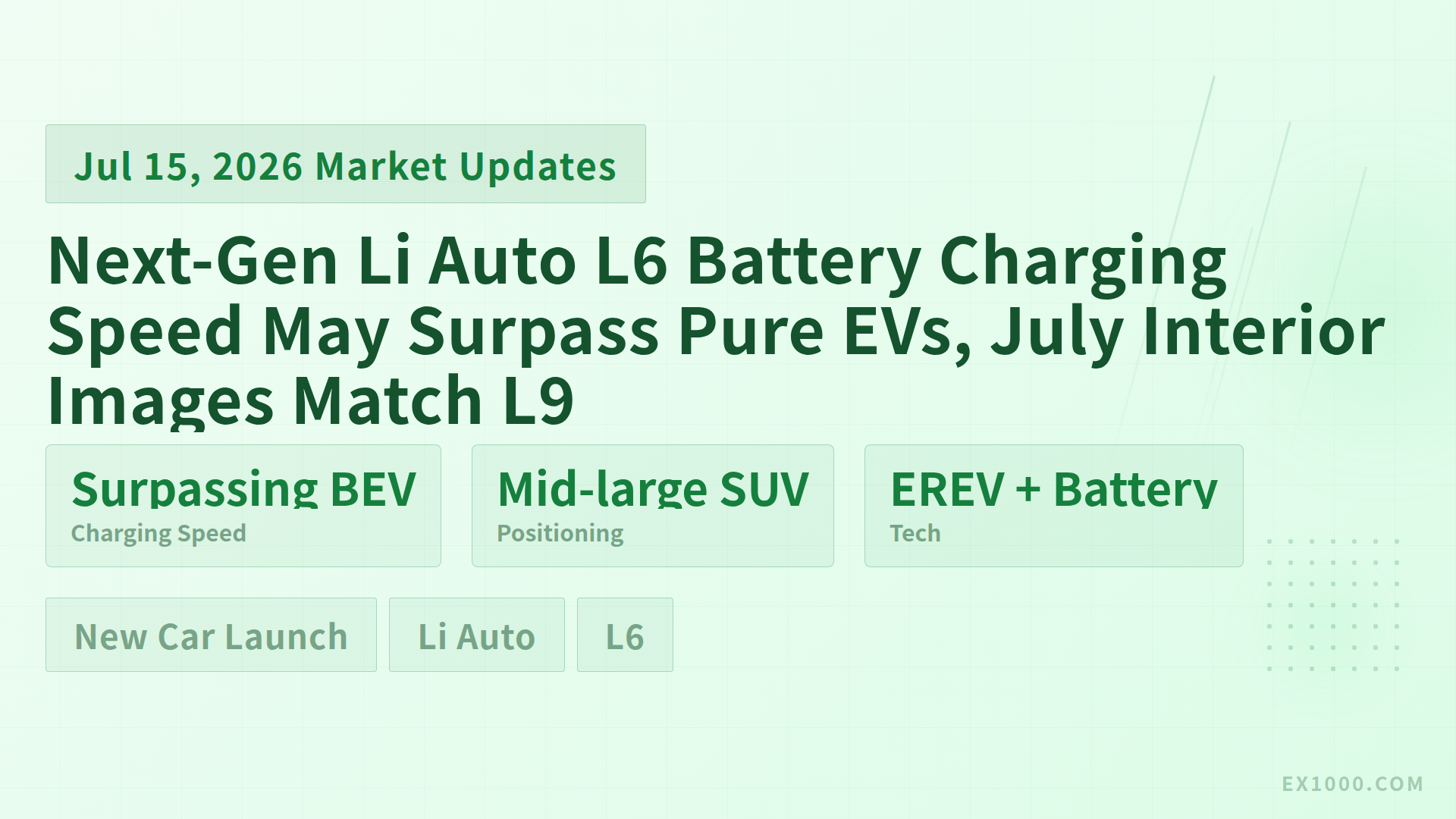 Next-Gen Li Auto L6 Battery Charging Speed May Surpass Pure EVs, July Interior Images Match L9