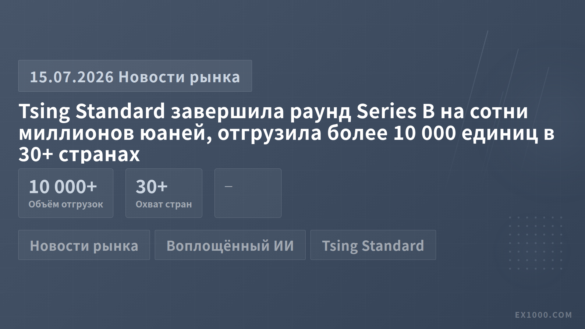 Tsing Standard завершила раунд Series B на сотни миллионов юаней, отгрузила более 10 000 единиц в 30+ странах
