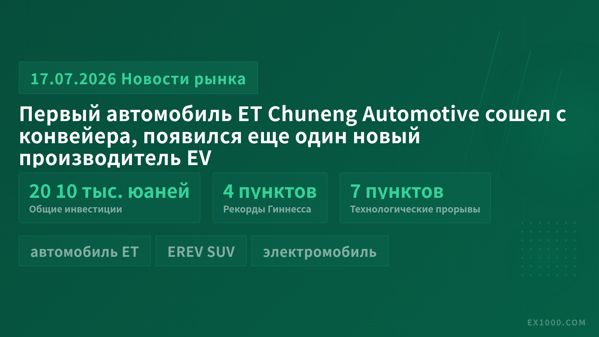 Первый автомобиль ET Chuneng Automotive сошел с конвейера, появился еще один новый производитель EV