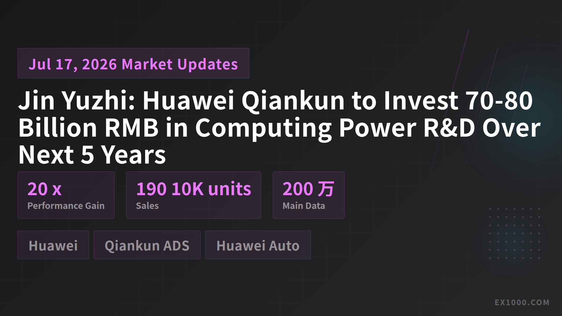 Jin Yuzhi: Huawei Qiankun to Invest 70-80 Billion RMB in Computing Power R&D Over Next 5 Years
