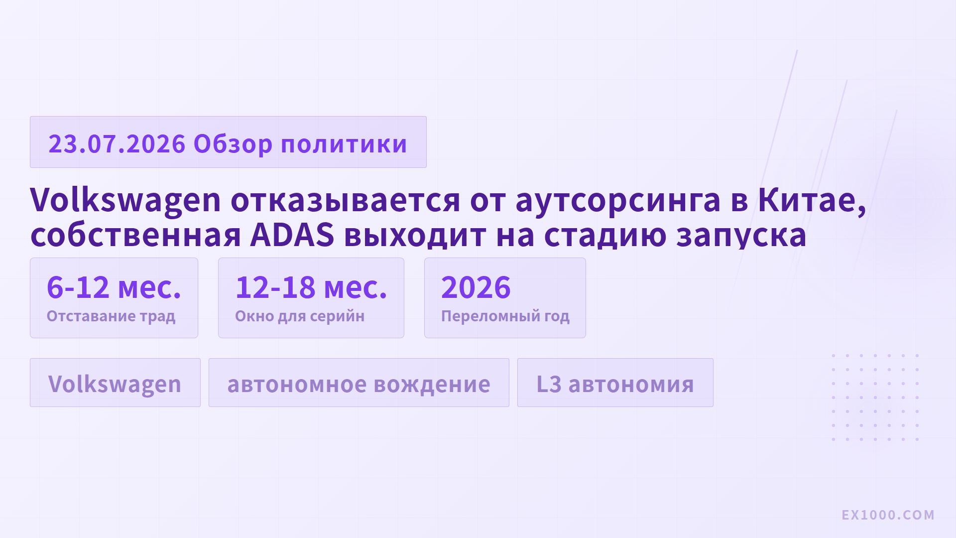 Volkswagen отказывается от аутсорсинга в Китае, собственная ADAS выходит на стадию запуска