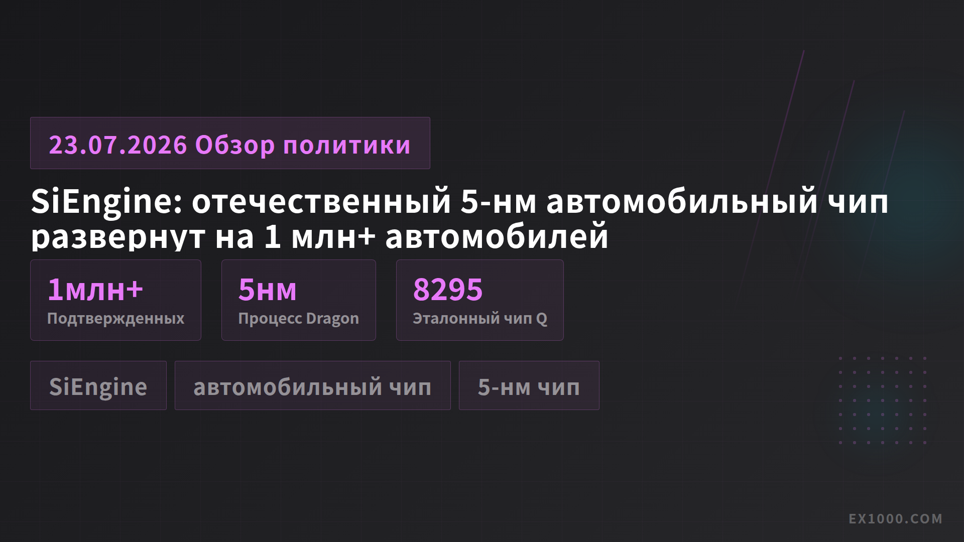 SiEngine: отечественный 5-нм автомобильный чип развернут на 1 млн+ автомобилей