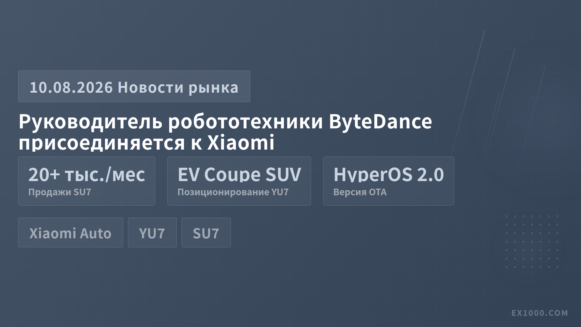 Руководитель робототехники ByteDance присоединяется к Xiaomi