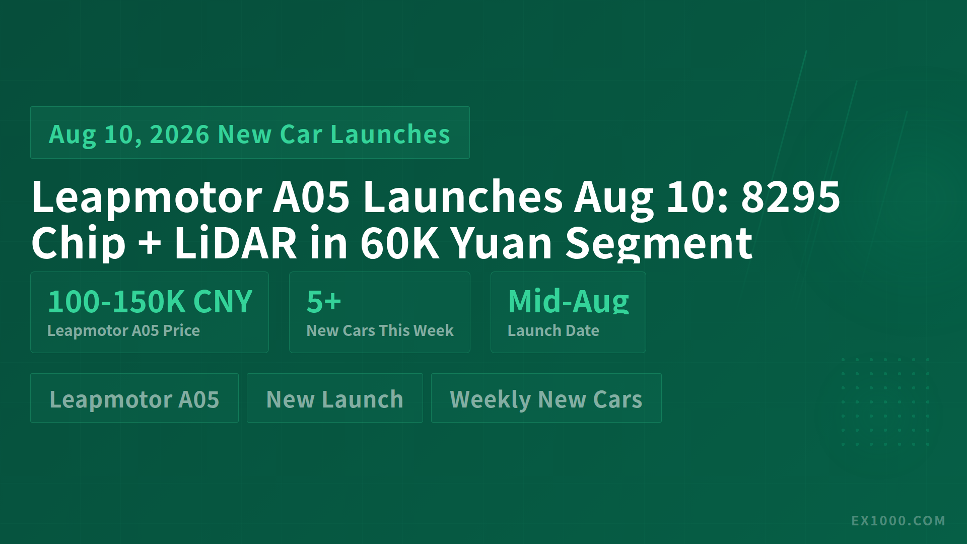 Leapmotor A05 Launches Aug 10: 8295 Chip + LiDAR in 60K Yuan Segment