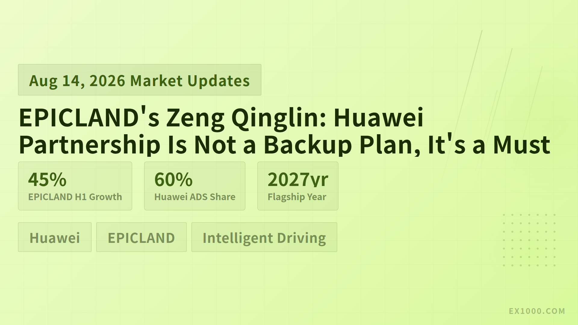 EPICLAND's Zeng Qinglin: Huawei Partnership Is Not a Backup Plan, It's a Must