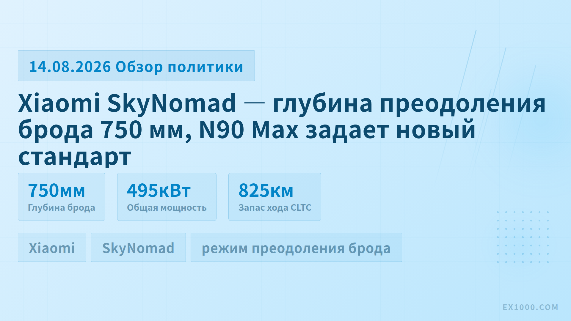 Xiaomi SkyNomad — глубина преодоления брода 750 мм, N90 Max задает новый стандарт
