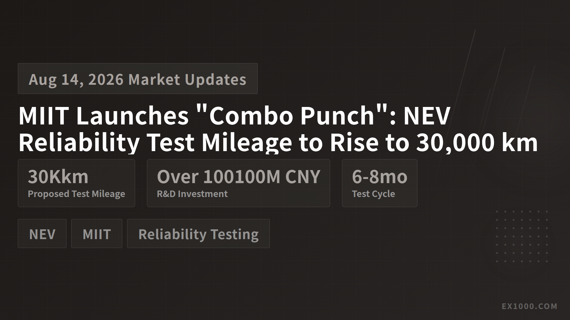 MIIT Launches "Combo Punch": NEV Reliability Test Mileage to Rise to 30,000 km