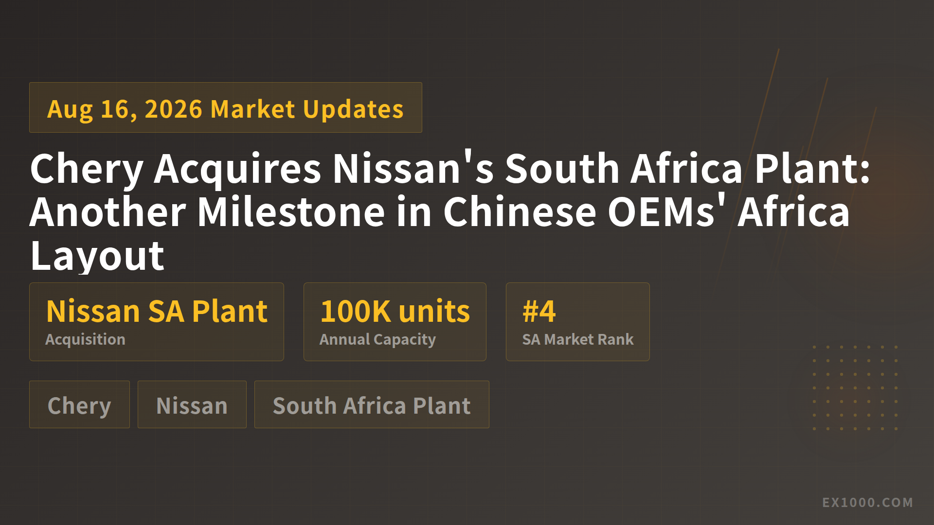 Chery Acquires Nissan's South Africa Plant: Another Milestone in Chinese OEMs' Africa Layout