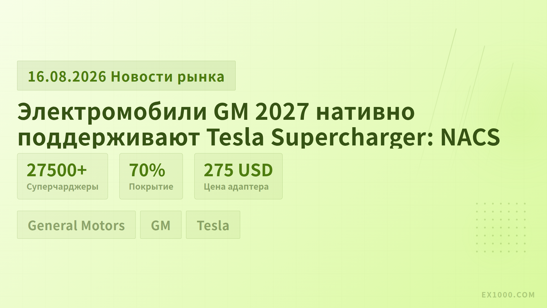 Электромобили GM 2027 нативно поддерживают Tesla Supercharger: NACS