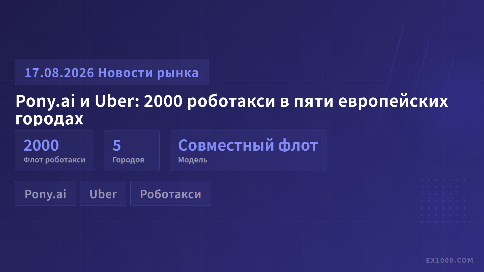 Pony.ai и Uber расширяют присутствие в Европе: 2000 роботакси в пяти городах