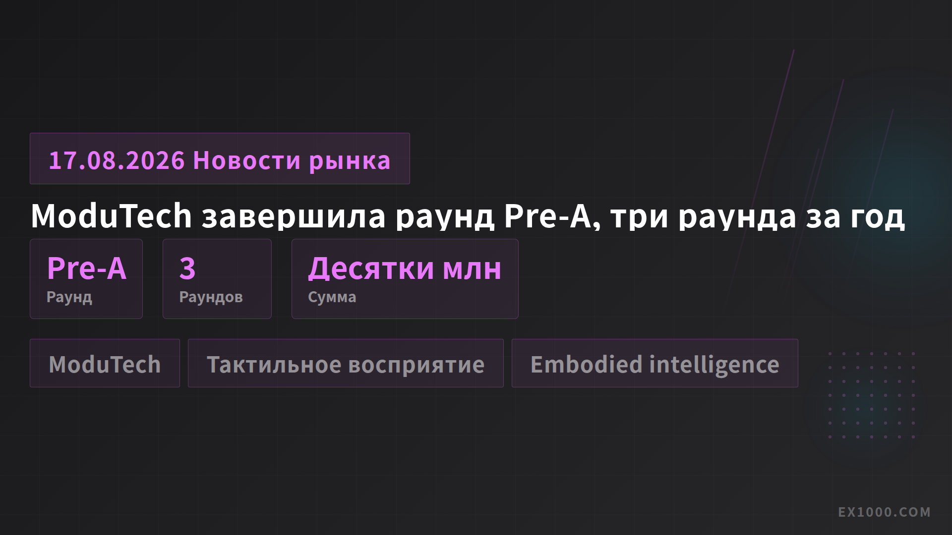 ModuTech завершила раунд Pre-A на десятки миллионов юаней — третий раунд за год
