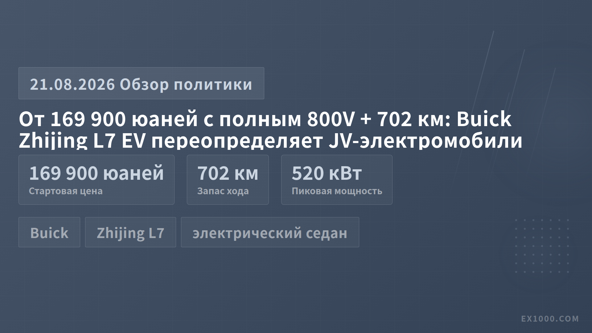 От 169 900 юаней с полным 800V + 702 км: Buick Zhijing L7 EV переопределяет JV-электромобили