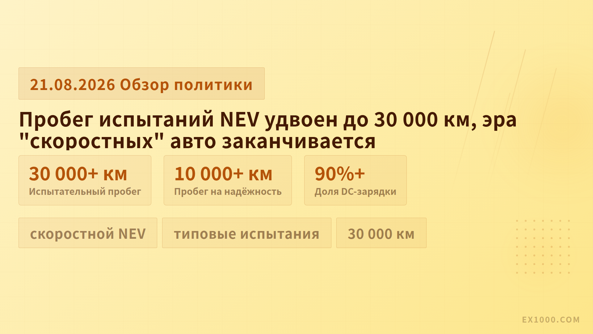 Пробег испытаний NEV удвоен до 30 000 км, эра "скоростных" авто заканчивается