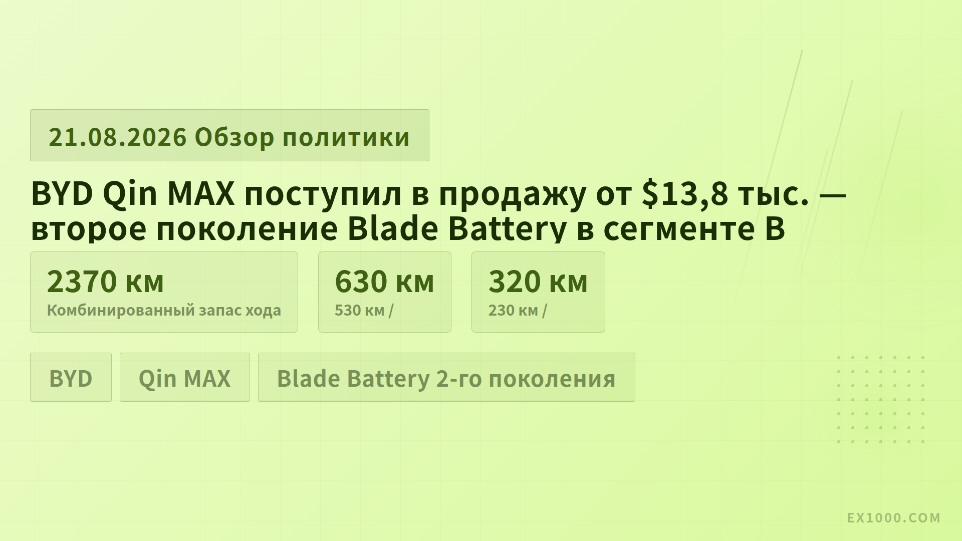 BYD Qin MAX поступил в продажу от $13,8 тыс. — второе поколение Blade Battery в сегменте B