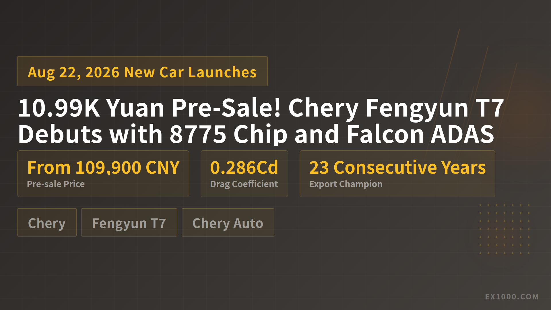 10.99K Yuan Pre-Sale! Chery Fengyun T7 Debuts with 8775 Chip and Falcon ADAS