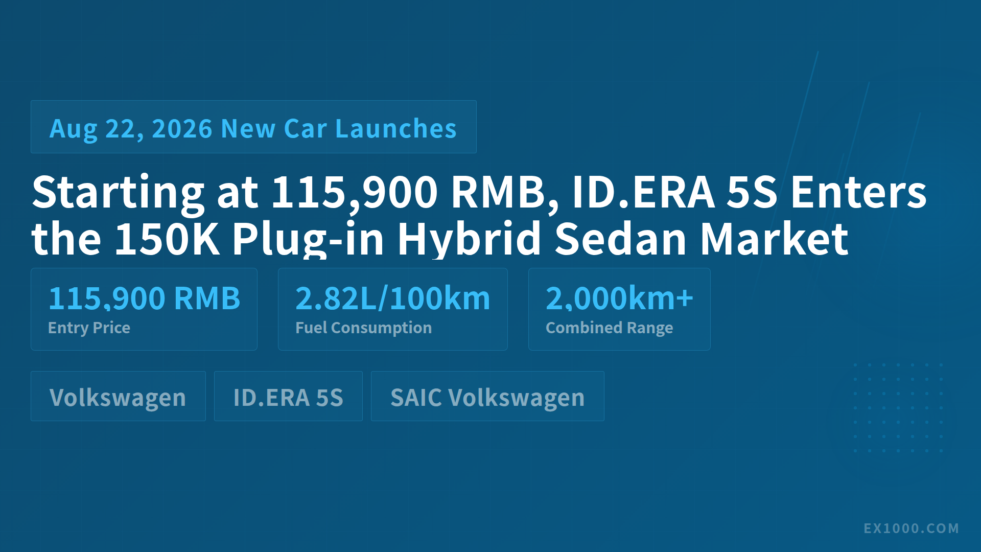 Starting at 115,900 RMB, ID.ERA 5S Enters the 150K Plug-in Hybrid Sedan Market