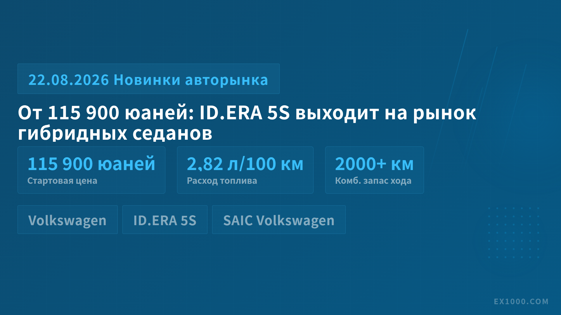От 115 900 юаней: ID.ERA 5S выходит на рынок гибридных седанов
