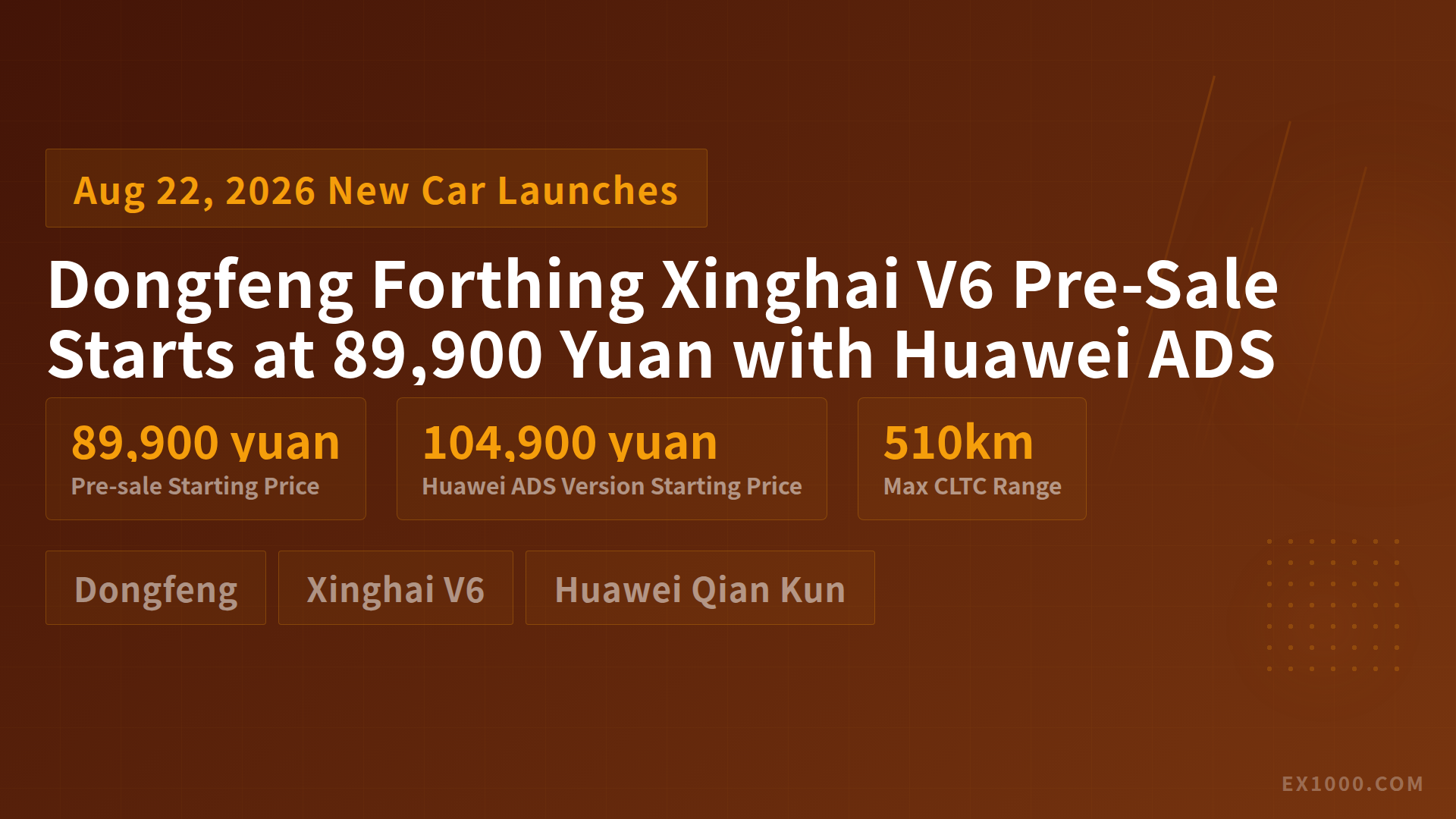 Dongfeng Forthing Xinghai V6 Pre-Sale Starts at 89,900 Yuan with Huawei ADS