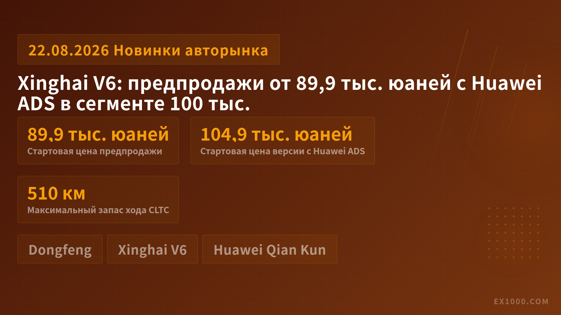 Xinghai V6: предпродажи от 89,9 тыс. юаней с Huawei ADS в сегменте 100 тыс.