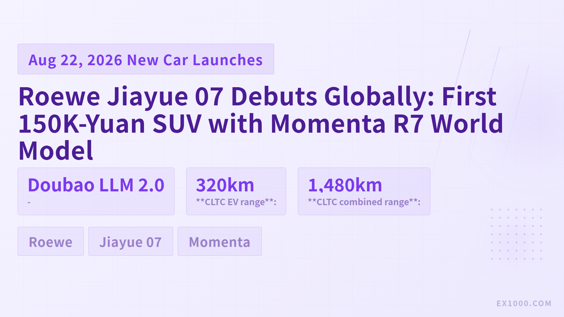 Roewe Jiayue 07 Debuts Globally: First 150K-Yuan SUV with Momenta R7 World Model